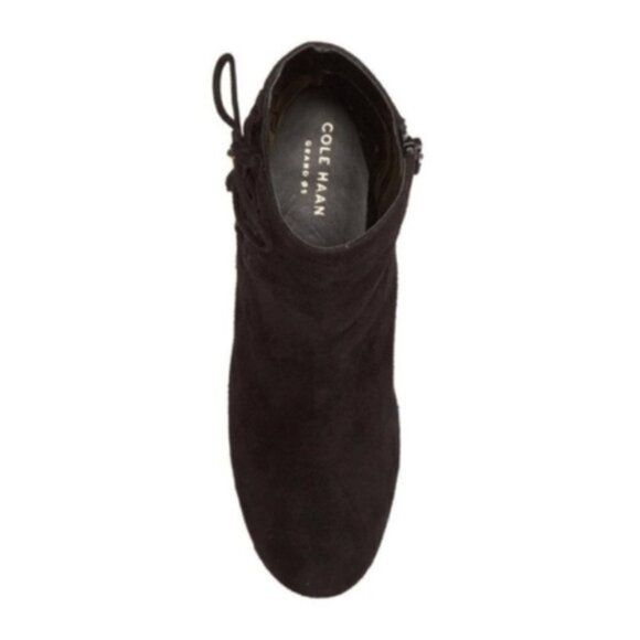 Cole Haan Womens Black Suede Side Zip Block Heel Round Toe Ankle Boot Sz 8.5 New - Picture 6 of 8